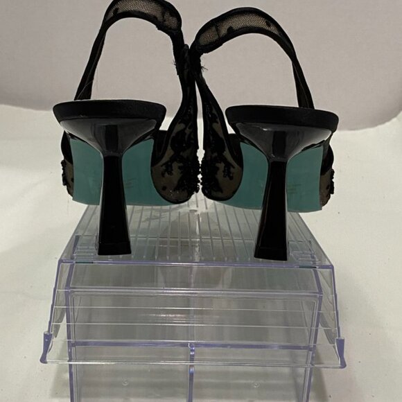 Betsey Johnson SB-Nikki Black Mesh Beaded Slingback Heels Size 6M - Picture 12 of 15